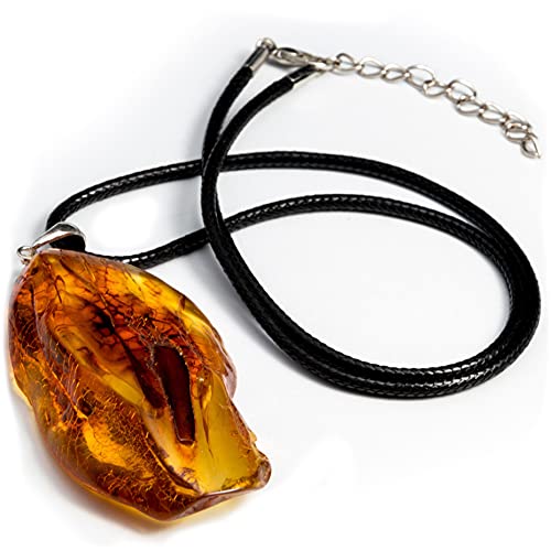 Pendant for Women and men, Genuine Baltic Unpolished Amber, Cord Necklace with Clasp2