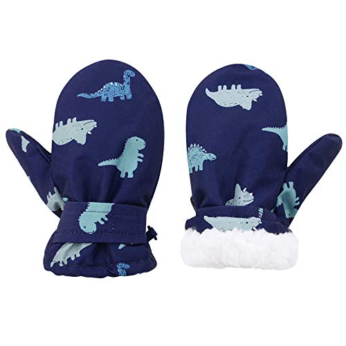 Zando Toddler Mittens Lined Fleece Gloves Snow Gloves Kids Gloves Winter Warm Baby Mittens Toddler Gloves Baby Girl Baby Boy Mittens Ski Gloves Toddler Waterproof Mittens Unisex Blue Dinosaur 2-3T