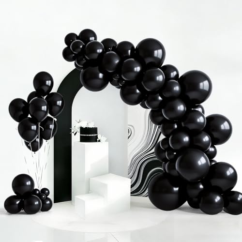 154 PCS of Black Balloons in Different Sizes (18 12 10 5inches) for Garland and Arches Premium Latex Balloons for Baby Shower Birthday New Year Casino Anniversary Graduation Party Decorations