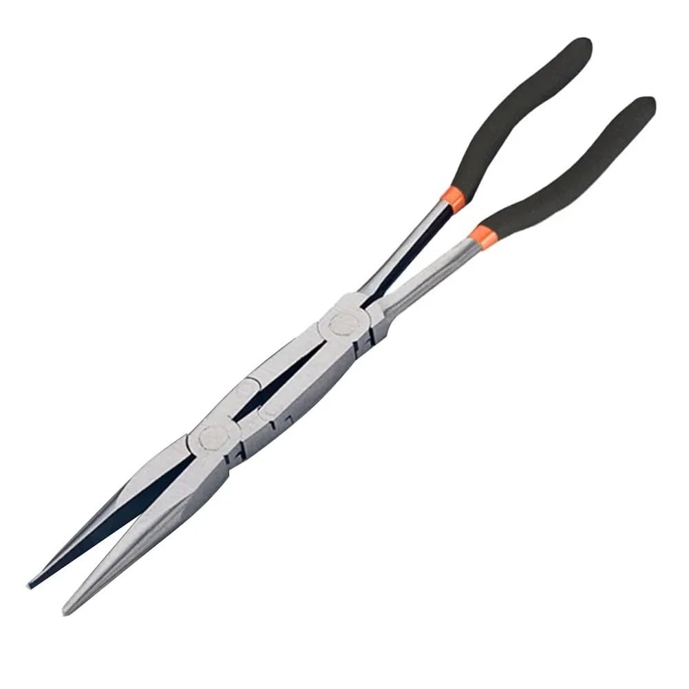 Risveglio Long Reach Needle Nose Pliers Set with Straight 45 90 Bent Tips, Double Jointed High Carbon Steel Tight Spaces, for Auto Repair and Jewelry Making