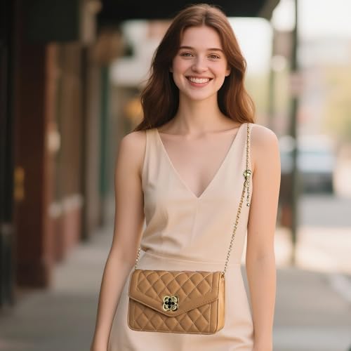 Image of Quilted Leather Crossbody Bags for Women Trendy Ladies Shoulder Purse Satchel HandBag with Chain Strap
