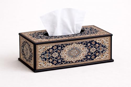 Image of Designer Wooden Tissue Box with Traditional Carpet Print Decorative MDF Tissue Holder for Home, Office, Tabletop & Hotel Use Elegant Rectangular Case (6.5 x 5 x 3 Inch)