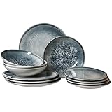 Ritzenhoff & Breker Teller-Set Grana 12-teilig, Geschirrset mit Digitaldruck für 4 Personen, Steinzeug, Spülmaschinen- und MikrowellenfestIndustrial Style, Grau