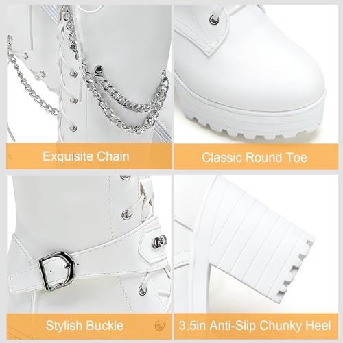 Image of Ladies' Boots Women Fashion Platform Block Heels Knee High Boots Lace up