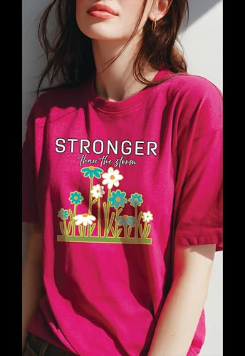 Image of Oversized T-Shirt for Women, 100% Cotton, Pink, Graphic Print 'Stronger Than the Wind', Ovesized Fit