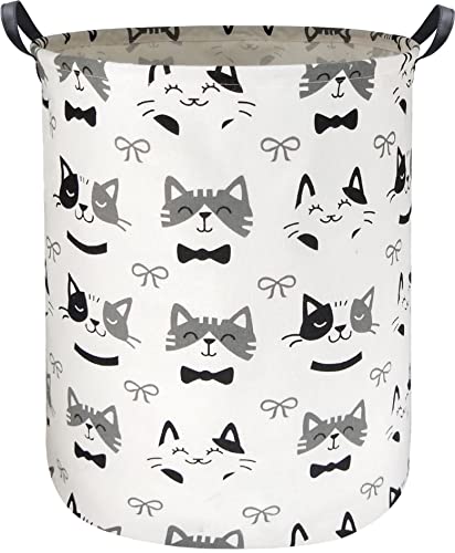 Image of Large Storage Baskets,Waterproof Laundry Baskets,Collapsible Canvas Basket for Storage Bin for Kids Room,Toy Organizer,Home Decor,Baby Hamper(Bowknot Cat)