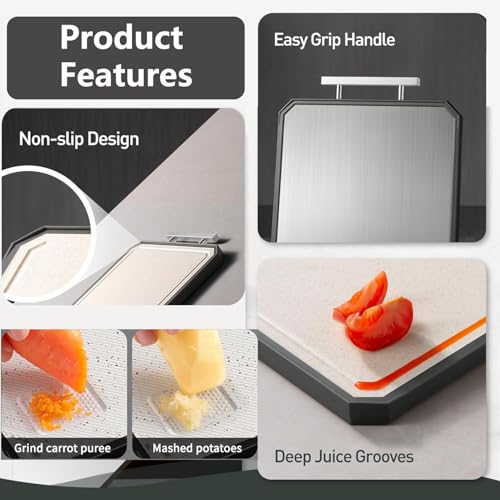 Tabla de cortar de acero inoxidable, grande de 15" × 11", de doble cara para cocina, superficies de acero no tóxico y polipropileno de paja de trigo apto para alimentos, resistente a rayaduras y apta para lavavajillas miniatura 6