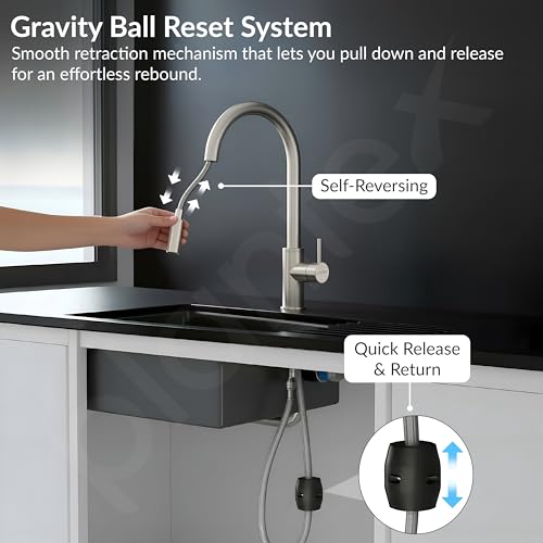 Image of Plantex Pull-Down Kitchen Sink Tap /304 Stainless Steel Sink Tap for Kitchen Basin with 360⁰ Swivel Spout /Kitchen Sink Faucet- (1062, Matt)