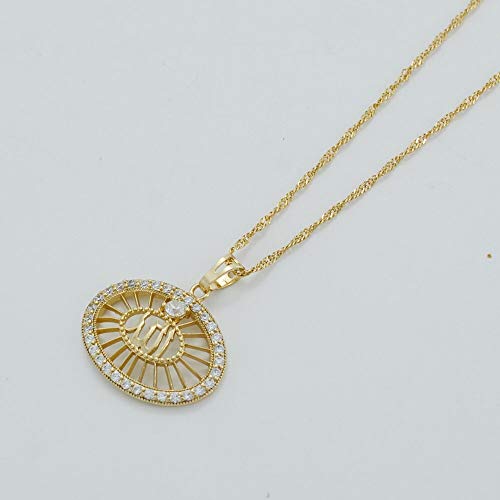 AO-09613 Handmade Jewelry Cubic Zirconia Allah Necklaces Women Light Gold Color Prophet Muhammad Pendant Necklace Islam Muslims Jewelry - ( Len: 45cm Thin Chain )