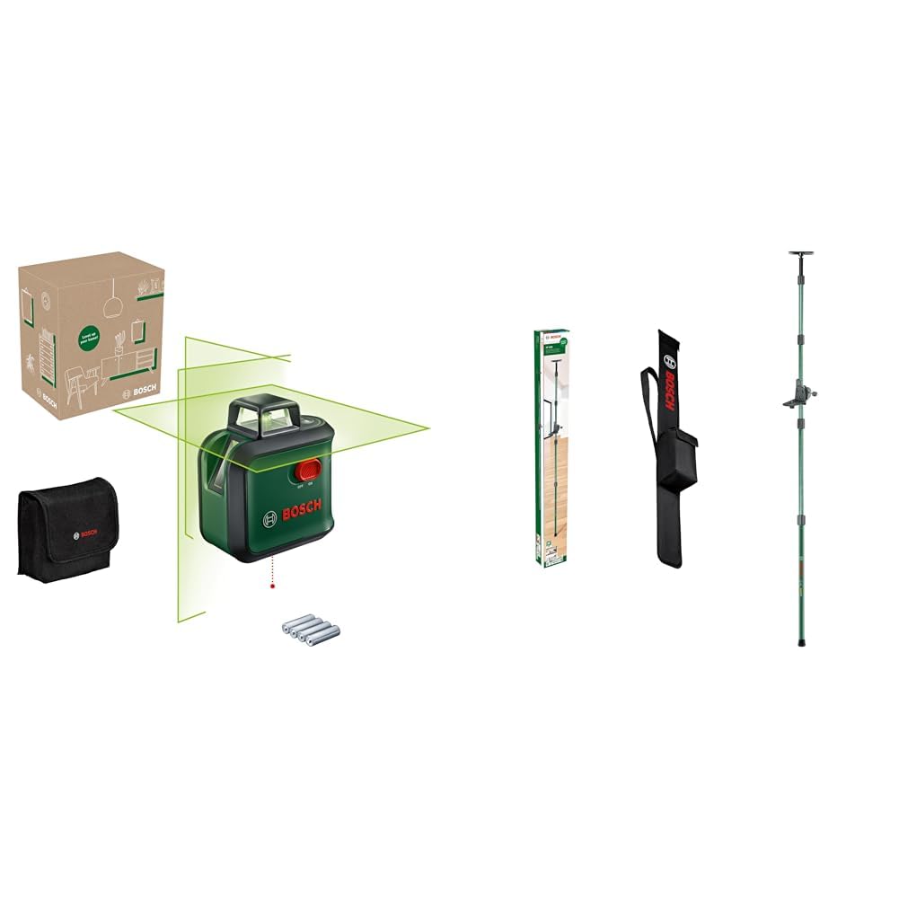 Bosch nivel láser de líneas cruzadas AdvancedLevel 360 (3 láser, incl. 360° para la alineación por toda estancia) + Bastón telescópico TP 320, estuche de protección (altura regulable de 106-320 cm)