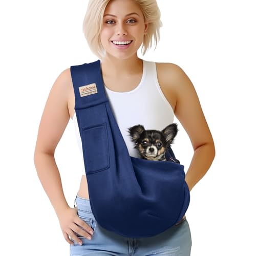 artisome Pet Dog Sling Carrier for 3-10 lbs pet,Dog Purse Pouch,Dog Satchel,Reversible unadjustable Strap Travel Hand-Free Safe Bag Small Puppy Backpack (Dark Blue) by artisome - Used condition - US$12.76