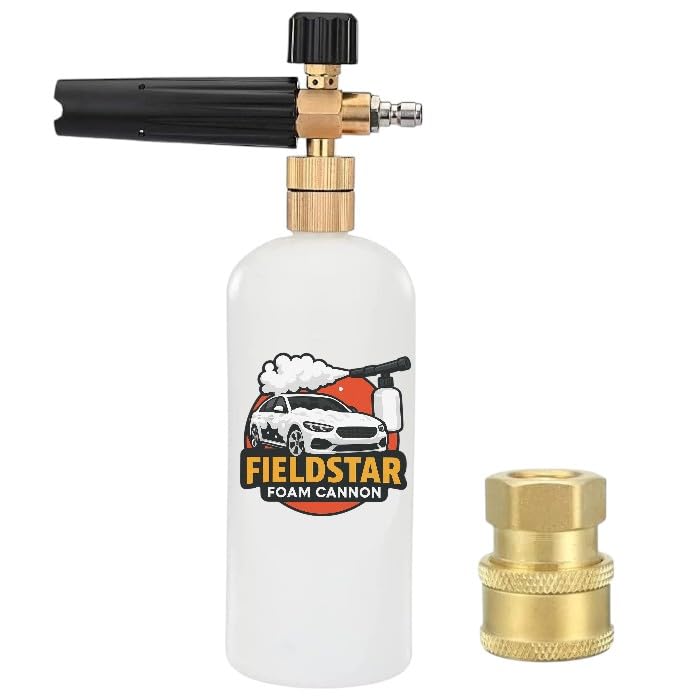 Fieldstar Plastic Adjustable Foam Cannon 1 Liter Bottle Snow Foam Lance, Brass Thread with 1/4" Quick Connector Foam Blaster for Pressure Gun (Compatible with JPT, STARQ, RESQTECH Pressure Washer)