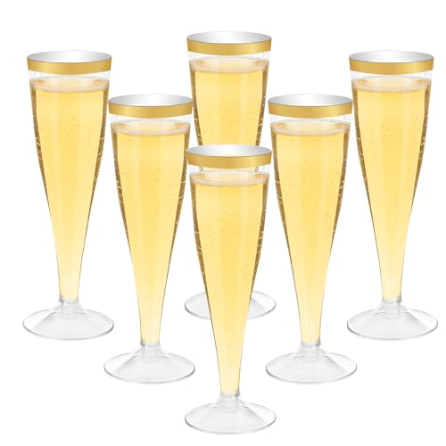 Mispudin 30 Pièces Flute Champagne Plastique, 130ml Champagne Reutilisable avec Tranche Dorée, Élégantes Flûte Coupe pour Mariages, Anniversaires, Fêtes,...