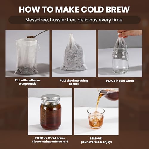 Image of Cold Brew Bags, 120 Count Brew Coffee Filter Bags, 4x6 Inch | Disposable Fine Mesh Drawstring Pouches, Fits Mason Jars & French Press, Ideal for Cold Brew, Coffee, Tea, Herbs & Spices