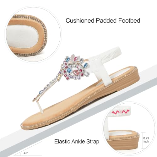 Image of iCKER Women Flat Thong Sandals Rhinestone Sparkly Boho Elastic Ankle Strap | Non‑slip TPR Outsole,Matches Summer Dresses,Ideal for Vacation,Wedding and festival