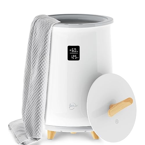 Image of PRJF Towel Warmer, Heated Towel Warmer Bucket with LED Display, Large Towel Warmers for Bedroom, Auto Shut Off, Fits Up to Two Oversized Towels, Bathrobes, Blankets, Pajamas and More, Grey