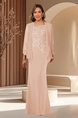 WangLiJun 2 Pieces Mother of The Bride Dresses with Jacket Lace Appliques Floor Length Dresses for Women Formal WLJ1442