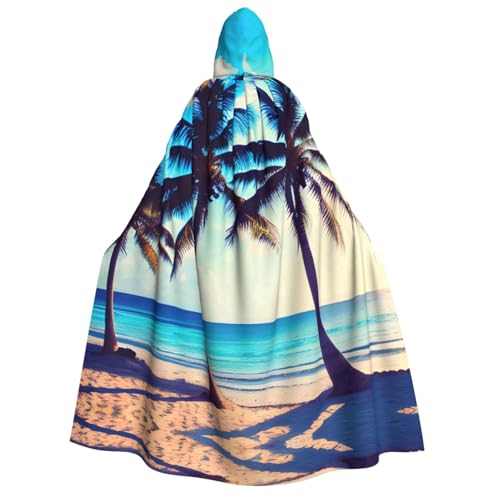 Cape à capuche carnaval plage palmiers 190 cm pour cosplay et bal masqué