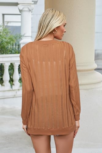 Image of STYLEWORD Women's 2026 Summer Fashion Cardigan Lightweight Boho Knit Hollow Beach Cover Up Kimonos Open Front with Pockets