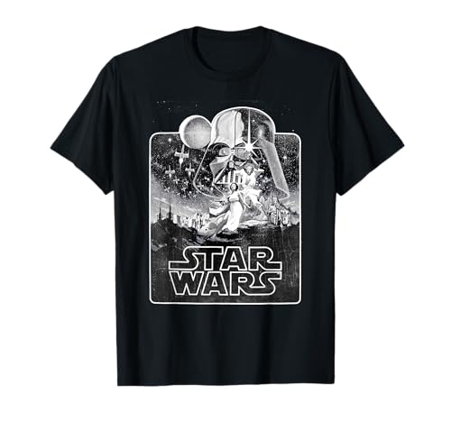 T-shirt Star Wars imprimé journal noir et blanc coton doux coupe droite