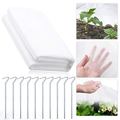 Warm Plant Cover Plant Frost Freeze Protection Garden Fabric Plant Cover with 10 Pieces Galvanized Steel Garden Stakes for Protecting Plant Fruits Flower from Insect Bird Eating (10 x 30 Feet)