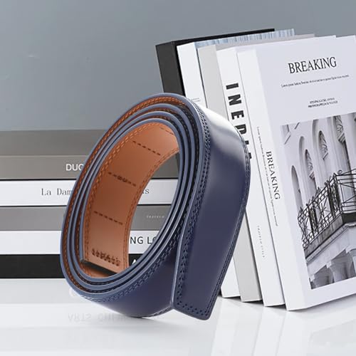 Men's Adjustable Leather Belt Strap & Zinc Alloy Automatic Ratchet Buckle, Customizable for Business Casual & Formal Wear