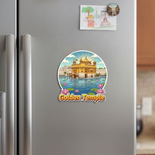Image of Golden Temple Theme Souvenir Wooden Fridge Magnet for Refrigerator-Printed Stylish Magnet for Fridge Decoration | Kitchen Decor | Fridge Decoration | Size 3x3 Inches | Pack of 1