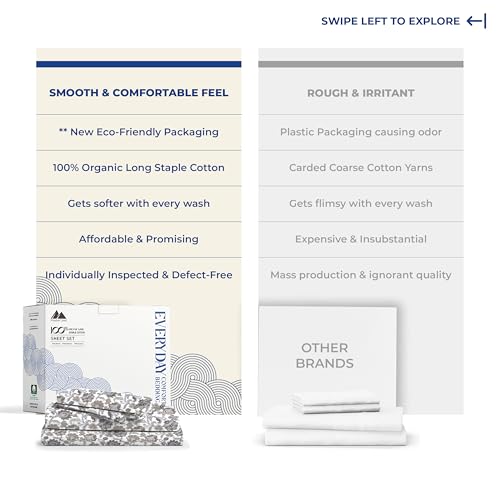 Image of Mayfair Linen Organic Cotton Sheets Twin Size, 16 inch Deep Pocket,Floral Ivory