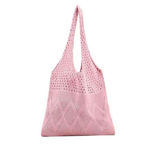 Sacolas de crochê para mulheres, bolsas de praia de malha para férias de verão, bolsa de ombro de malha hobbo, bolsas femininas, rosa