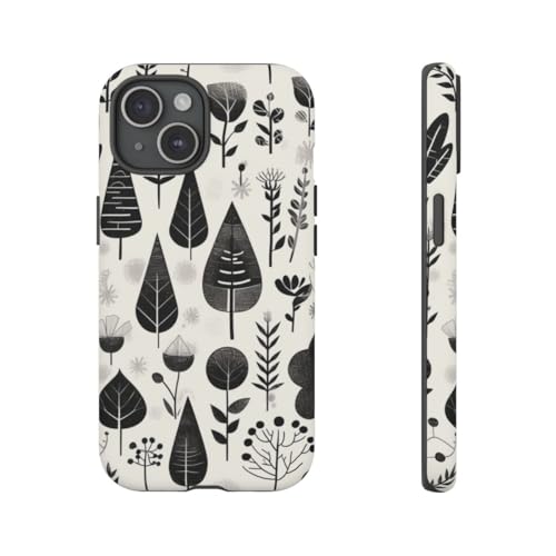 Coque rigide mate haut de gamme pour iPhone 15 blanc au motif botanique unique