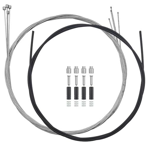 Bike Shift Cable Kit 4 Pcs Derailleur Cable Shift Cable and A 2M Bike Cable Shift Housing Bicycle Shifter Wire for Mountain and MTB Road Bike with Free 2 O-Rings 4 End Ferrules and 4 End Caps