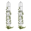 Evergreen Metal Garden Obelisk Trellis for Climbing Plants Outdoor, Indoor Plant Trellis for Potted Plants, Floral Pattern Arch Trellis (Black, 7 ft. Round, Set of 2)