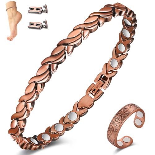 Tobillera de cobre para mujer pulsera de tobillo ajustable de 10.1 pulgadas diseño cola de pez
