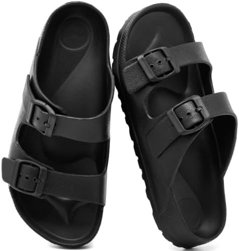 Pantoletten Damen Herren EVA Sandalen Bequem Weich Einstellbare Schnalle | Rutschfeste Cozy Slides Flach Mules Clogs Orthopädische Schlappen Hausschuhe für Sommer Zuhause Bad Dusch