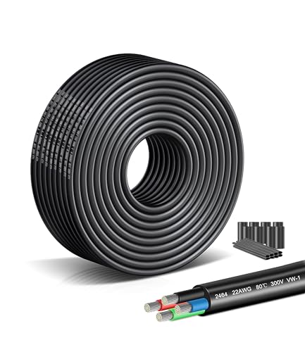 Cavo Elettrico 4 Conduttori 22 AWG/0,3mm² Rame Ossigeno-Free - 15 Metri UL2464 per Strisce Luminose LED, Lampade da Tavolo, Progetti Fai da Te con Isolamento PVC