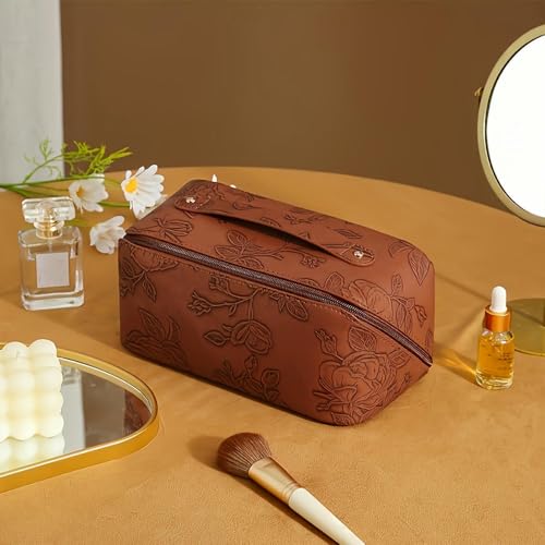 ZBDZSW - Neceser de Piel sintética de inspiración Vintage, diseño en Relieve, Resistente al Agua, Espacioso Organizador de cosméticos para Viajes, Caja para artículos de tocador