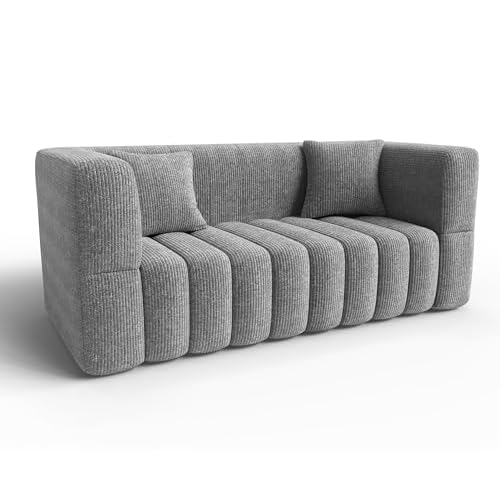 RUMMY High-rebound Soft Foam Sofa, Small 2 Seater with 2 Pillows for Living Room, Bedroom, Office, Comfy Couch With Armrests, Modern Grey Love Seat