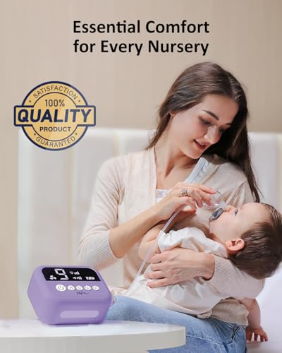 Image of HEYVALUE Nasal Aspirator for Baby, Hospital Grade Nose Sucker with 9 Levels Suction, Night Light and Nursery Rhyme Soothing, Electric Nose Suction for Baby with Food-Grade Silicone Tips Purple