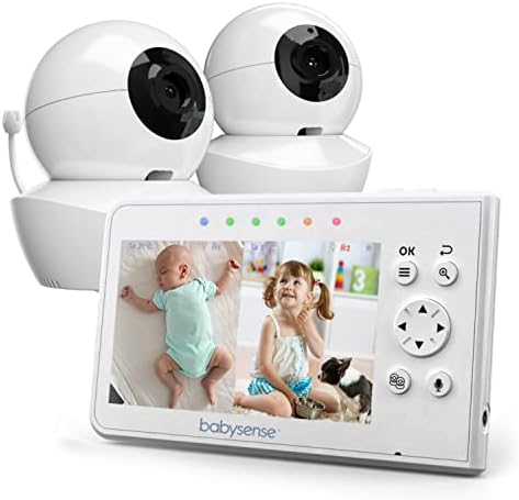 Babysense Baby Monitor, 4.3" Split Screen, Video Baby Monitor with Two Cameras and Audio, Remote PTZ, 960ft Range (Open Space), Adjustable Night Light, Two-Way Audio, Zoom, Night Vision, Lullabies
