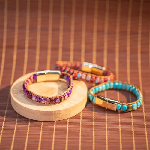 Image of YGLINE Boho Handmade Wrap Leather Tube Crystal Stone Bracelet for Women