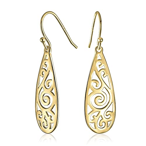 Amazon Collection Gold Over Sterling Silver Filigree Tear Drop Earrings