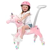 Power Pony Ride On Unicorn Riding Toy for 2+ Kids - Power Ponies Push Pull Kids Ride On Pony for Toddlers with A Removable Parent - Controlled Push Handle for Easy Rides, Pink, Grace