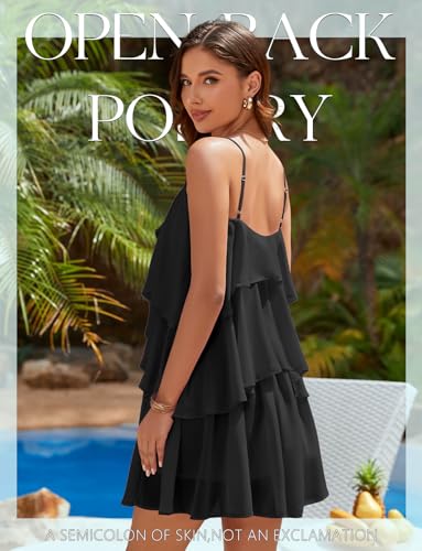 Image of DRESSTELLS Women's Cocktail Ruffle Tiered Dresses, Formal Wedding Guest Graduation Party Mini Dress
