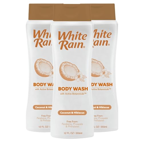 White Rain Coconut & Hibiscus Moisturizing Body Wash for Women & Men - Coconut Body Wash for Dry Skin, Gentle Paraben-Free Formula with Botanical Extracts for Everyday Use, 12 fl oz, Pack of 3