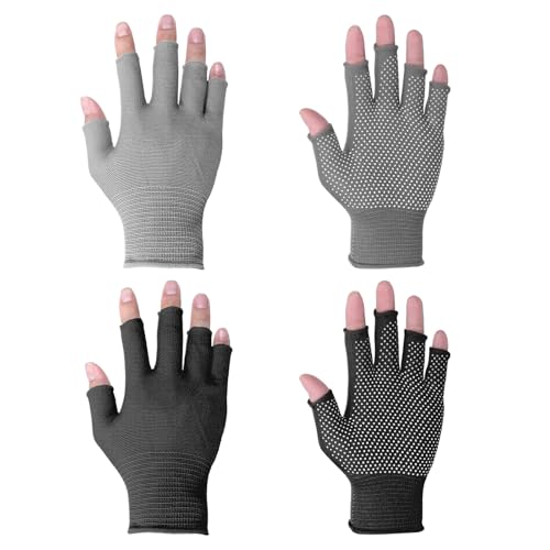 Half-Finger Slip Breathable Fingerless Work Gloves Lightweight Slip Fingerless Grip Gloves Non-slip Yoga Glove Exercise Work Glove for Cycling Motorcycle, Rowing Cycling Workout, 2 Pairs, Black, Grey