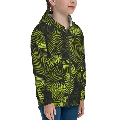 Tropical Palm Leaves Fern Leaf Kid Hoodies Boys Zip Up Sweatshirts Girls Pullover with Pocket4