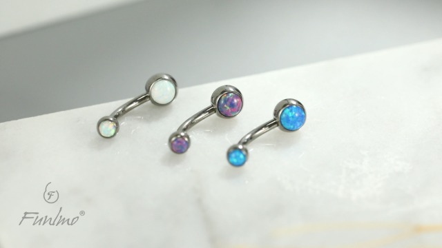 Anneau De Nombril Titane G23 Double Opale Blanche 14G - Barre 10/12/14/16mm, Piercing Nombril Hypoallergénique