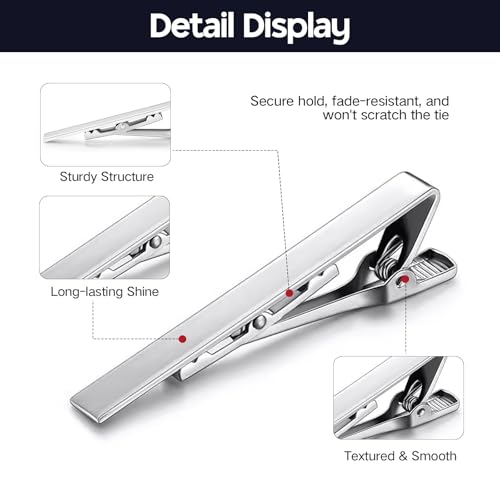 6 Pcs Tie Clips for Men, 6 Classic Colors Upgrade Tie Bar, Non-Slip Tie Clip for Father, Husband, Business, Wedding, Anniversary & Everyday Wear3