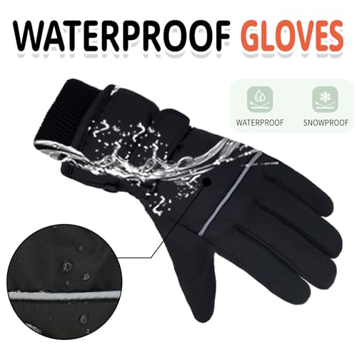 Image of Kids Winter Ski Gloves Waterproof Children Girls Boys Fleece Thermal Snowboard Snow Gloves Mittens for Cold Weather