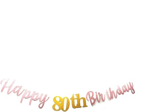 Miniatura 2 de Cartel de feliz cumpleaños número 80 de oro rosa con purpurina dorada para fiesta de cumpleaños de 80 años, suministros de decoración de